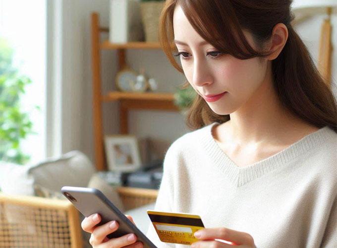 悪徳なサクラ出会い系サイトでクレジットカード決済する女性