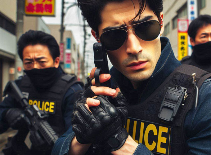 犯人を追い詰める日本の警察官のイメージ