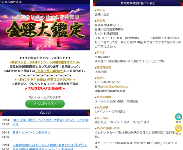 金運大鑑定（占いサイト）