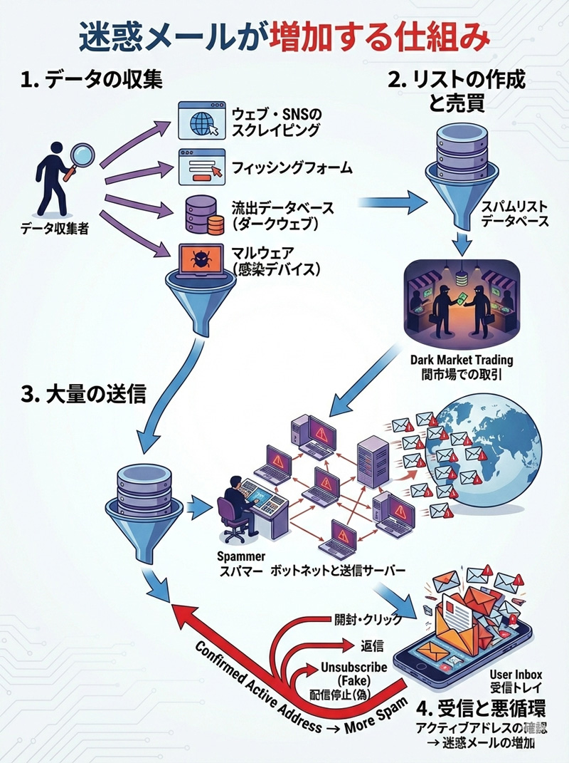迷惑メールが増える仕組み