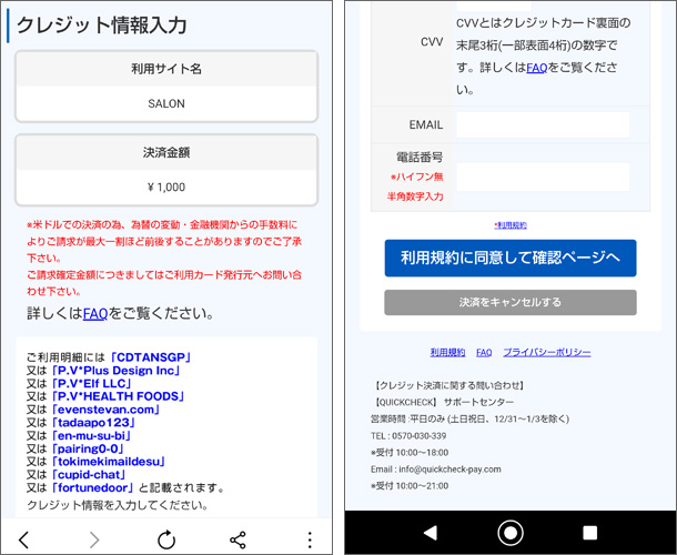クイックチェック(Quick Check)クレジットカード決済